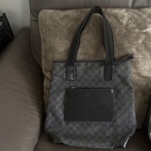 Gucci Black GG Monogram Messenger Tote with Front Zip Pouch